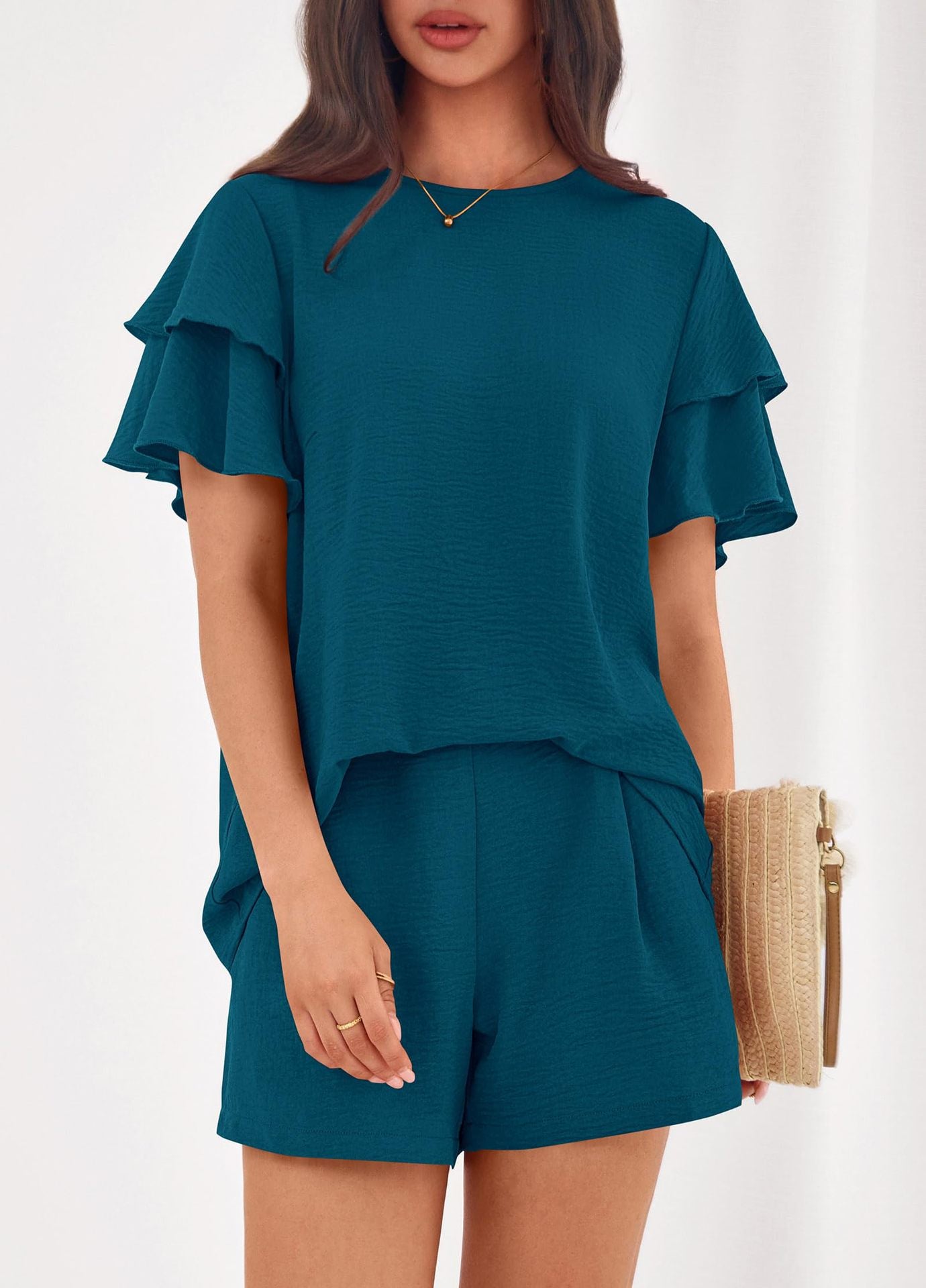 Women's Matching Set Short Sleeve Top & Shorts Casual Summer