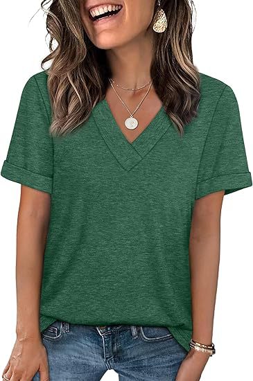 Women's V-Neck Short Sleeve Soft Cotton Casual T-Shirt Top