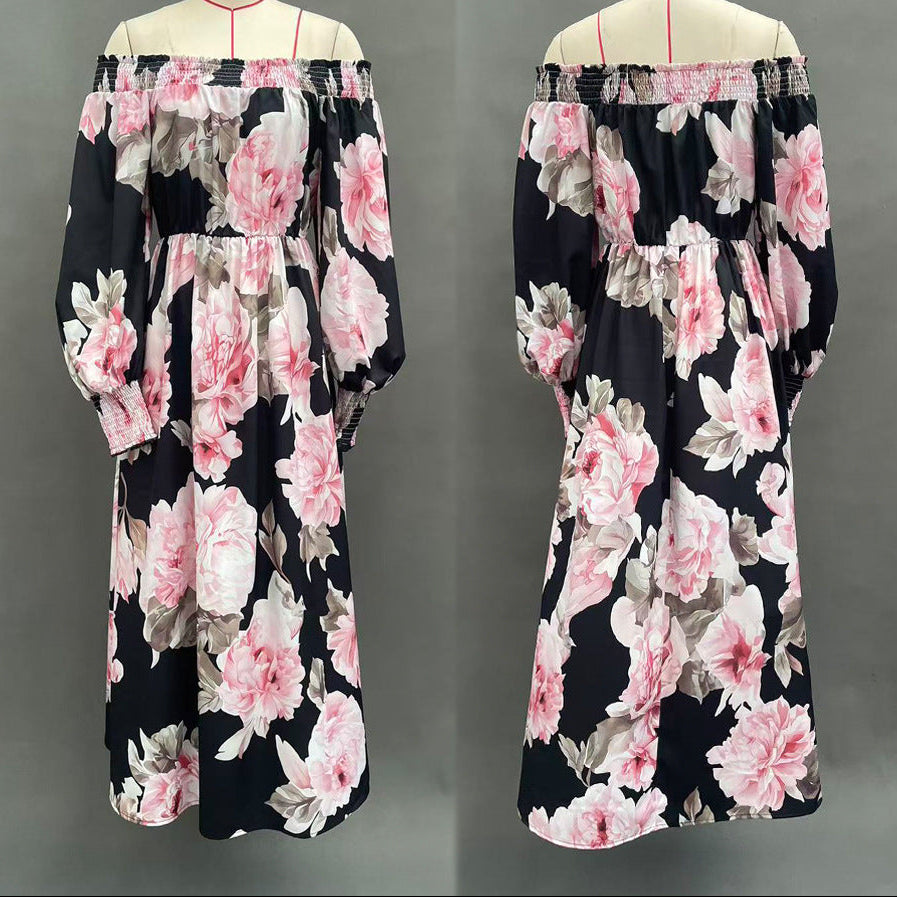 Off Shoulder Balloon Sleeve Floral Maxi Dress