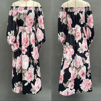 Off Shoulder Balloon Sleeve Floral Maxi Dress