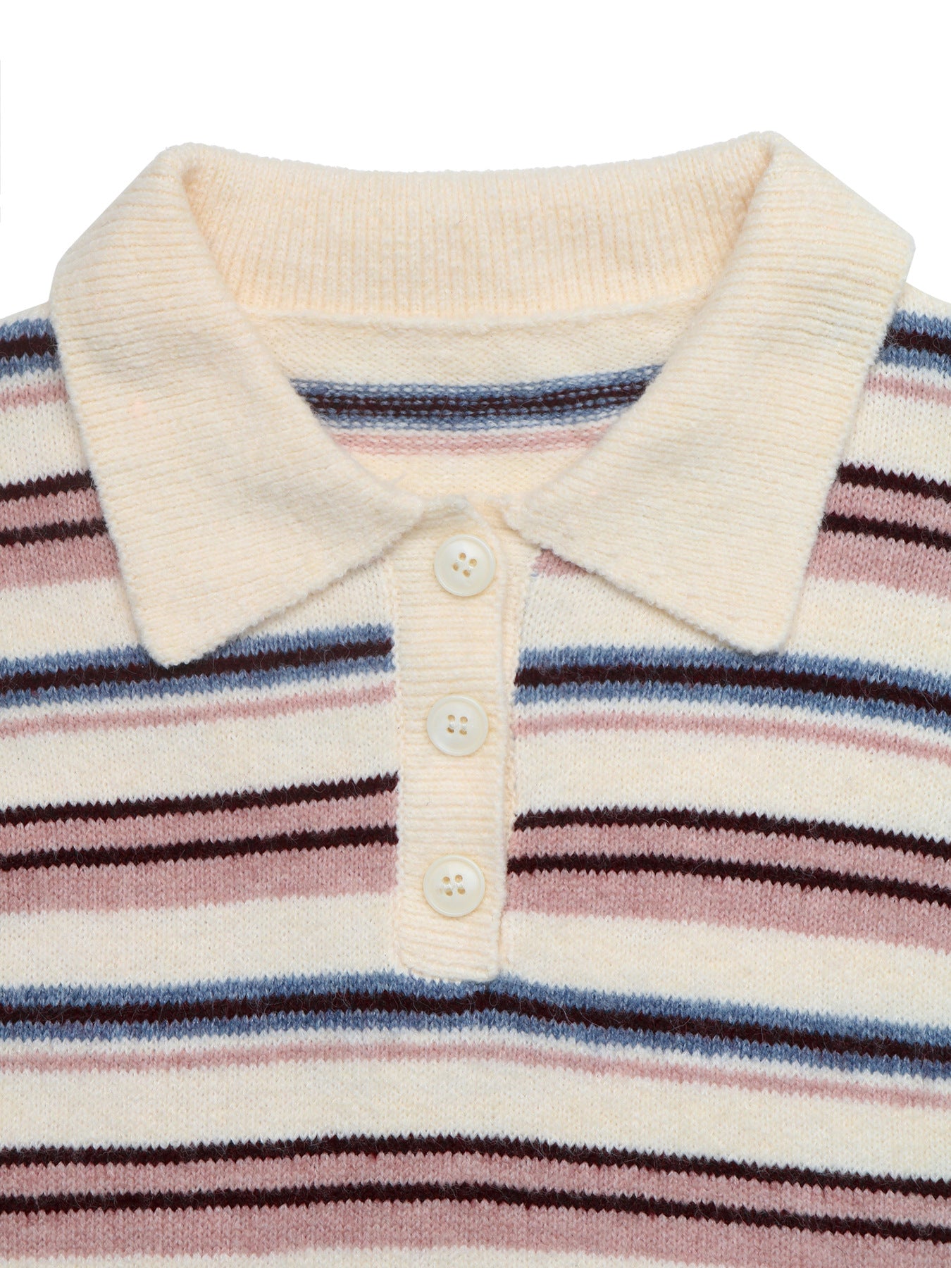 Striped Knit Polo Sweater Long Sleeve Relaxed Pullover
