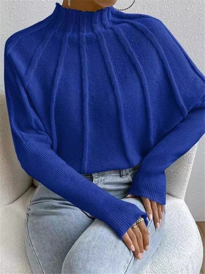 Women's Mock Neck Batwing Sleeve Knit Sweater