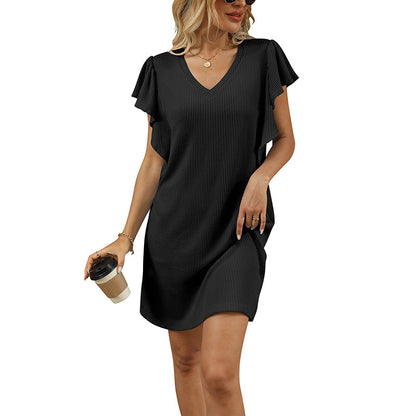 Colorblock V Neck Flutter Sleeve Midi Dress