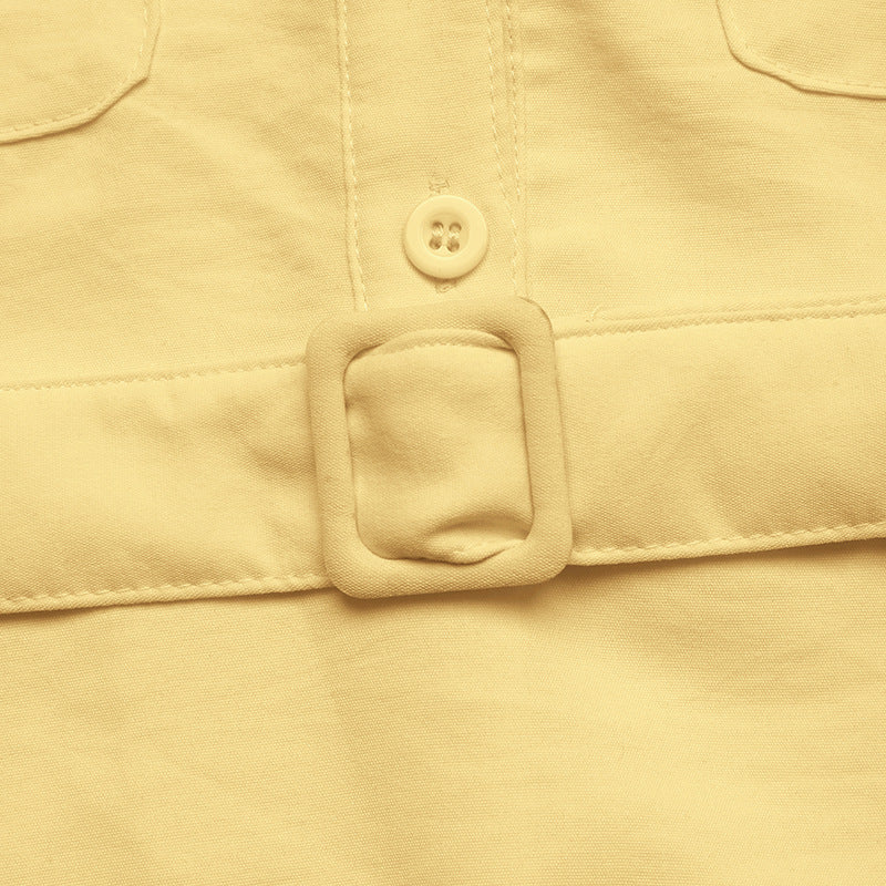 Yellow Sleeveless Button Down Belted Blouse Top