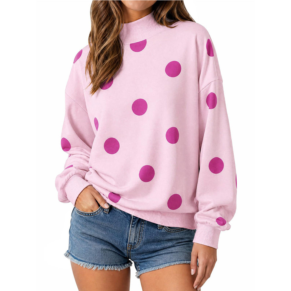 Women’s Contrast Polka Dot Mock Neck Oversized Sweatshirt