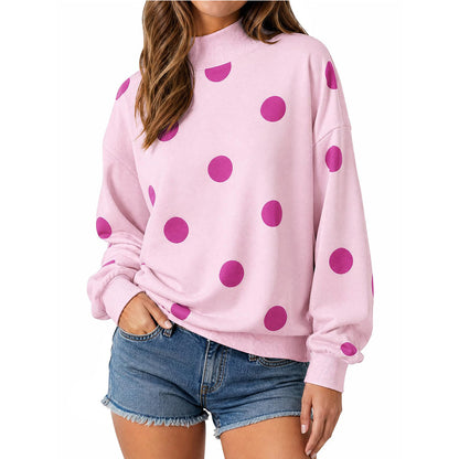 Women’s Contrast Polka Dot Mock Neck Oversized Sweatshirt