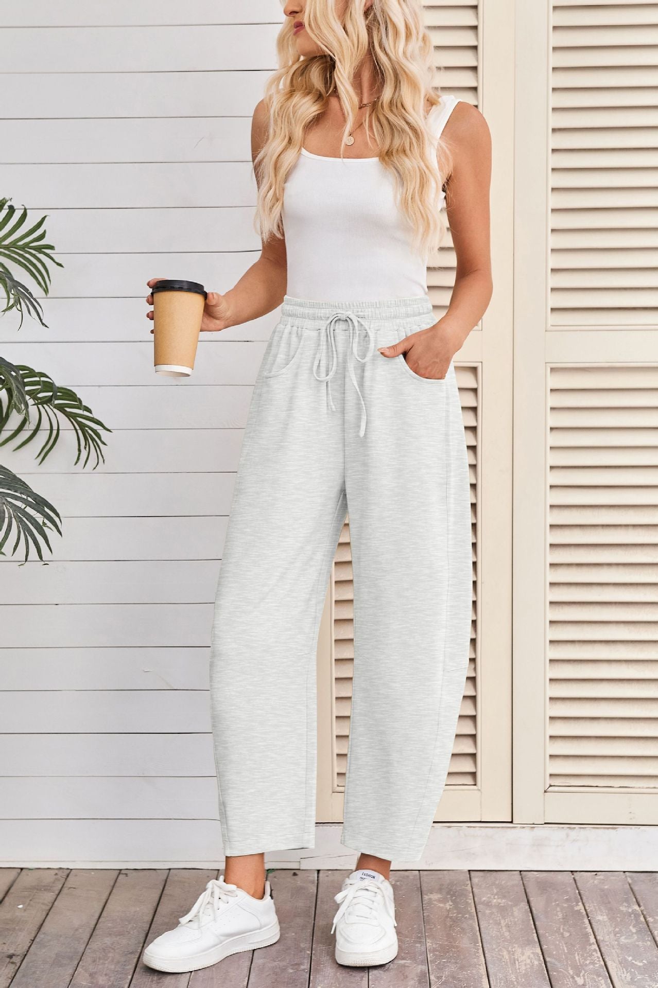 Drawstring Pocket Cropped Jogger Pants Casual Street Style