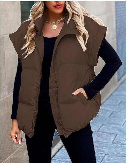 Women's Oversized Longline Puffer Vest Zip Up Pockets