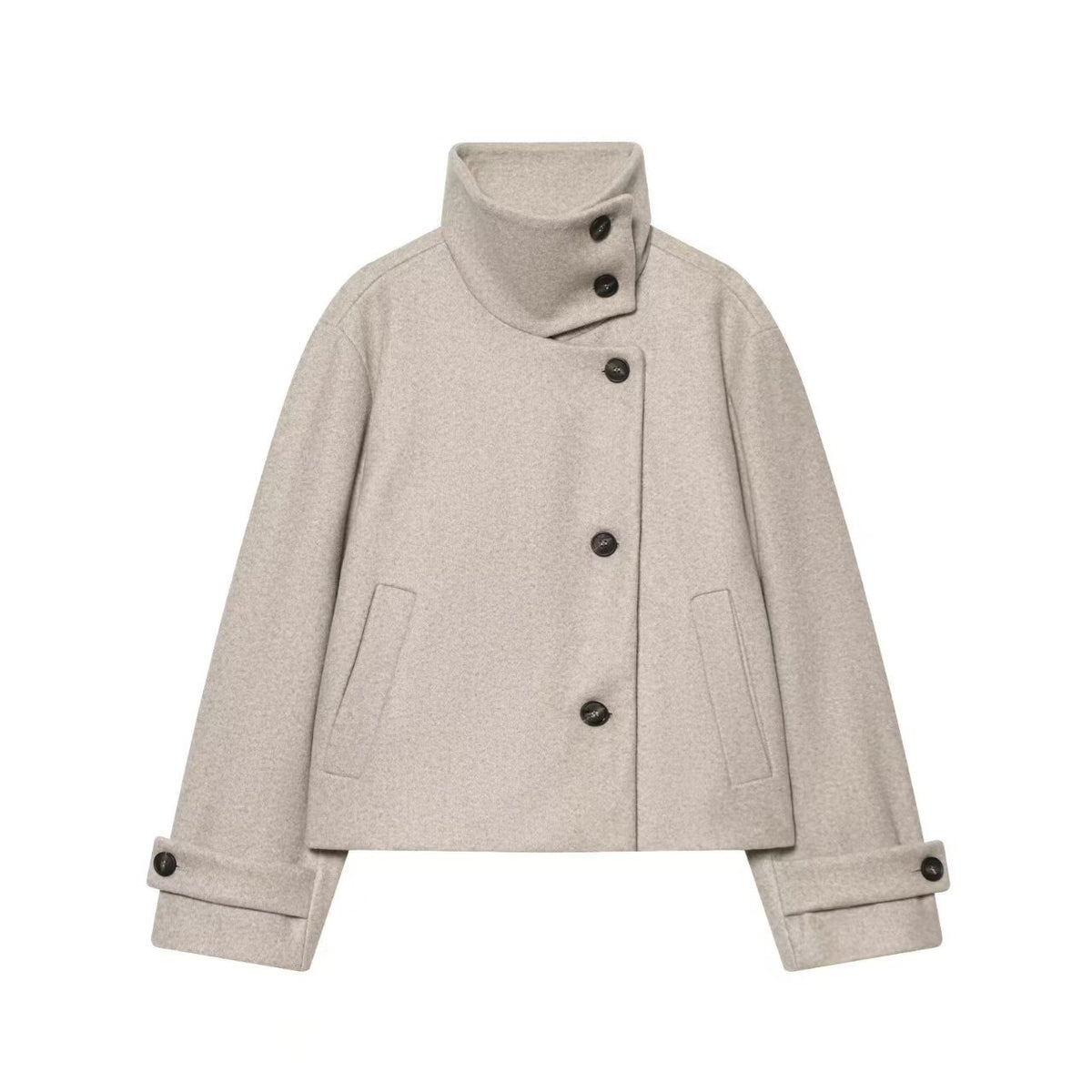 Women's Oversized Stand Collar Wool Blend Cropped Jacket