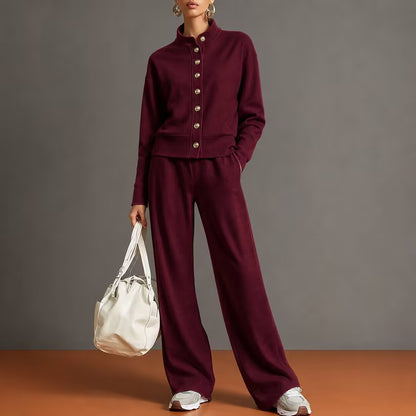 Women's Button Front Sweatshirt Wide Leg Pants Lounge Set