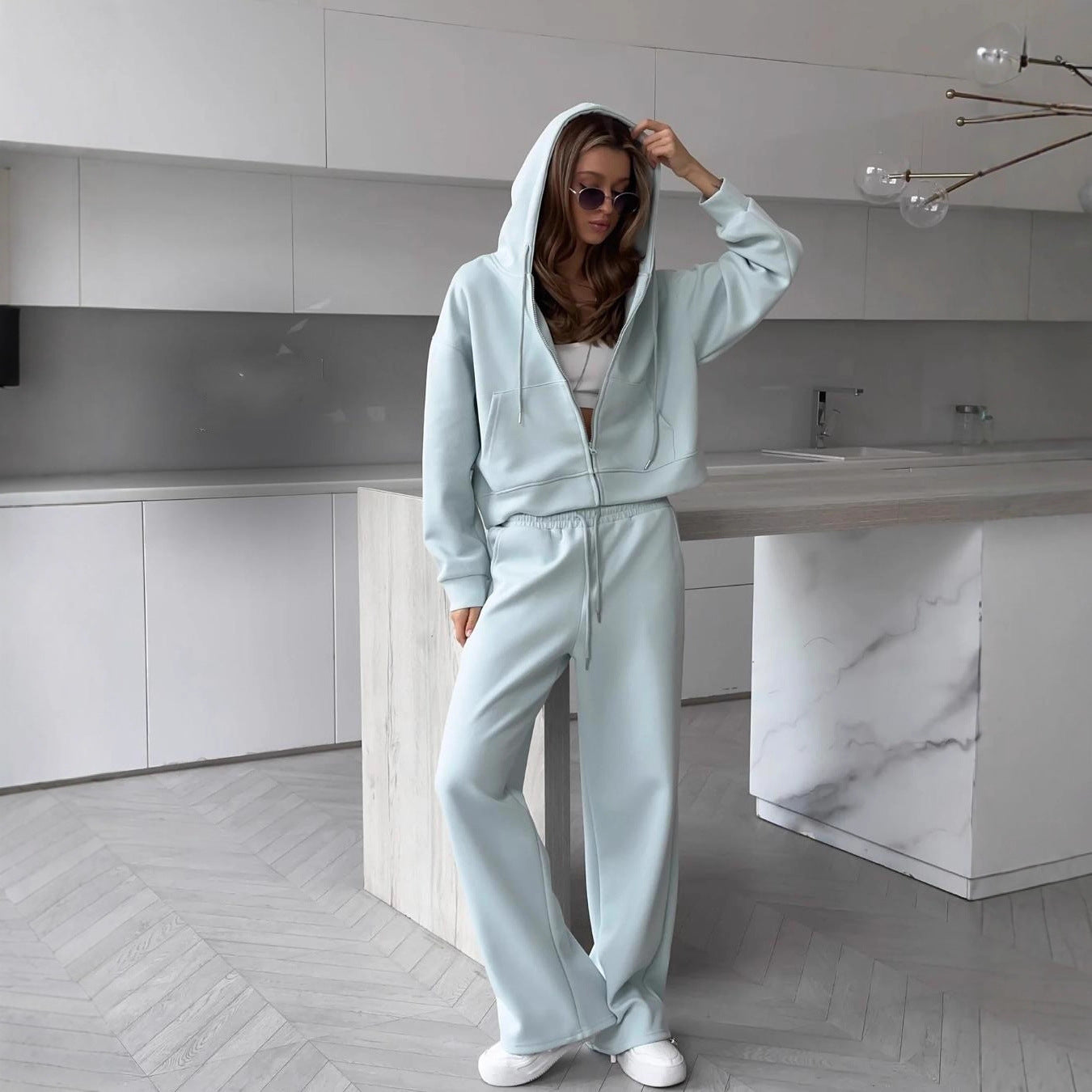 Women’s Zip Up Hoodie & Wide Leg Pants Lounge Set