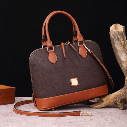 Vintage Pebbled PU Leather Dome Satchel Handbag