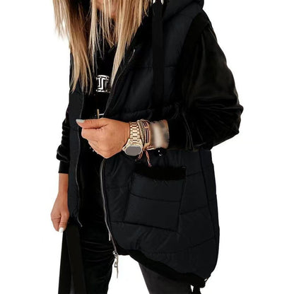 Oversized Hooded Zip-Up Puffer Vest with Pockets