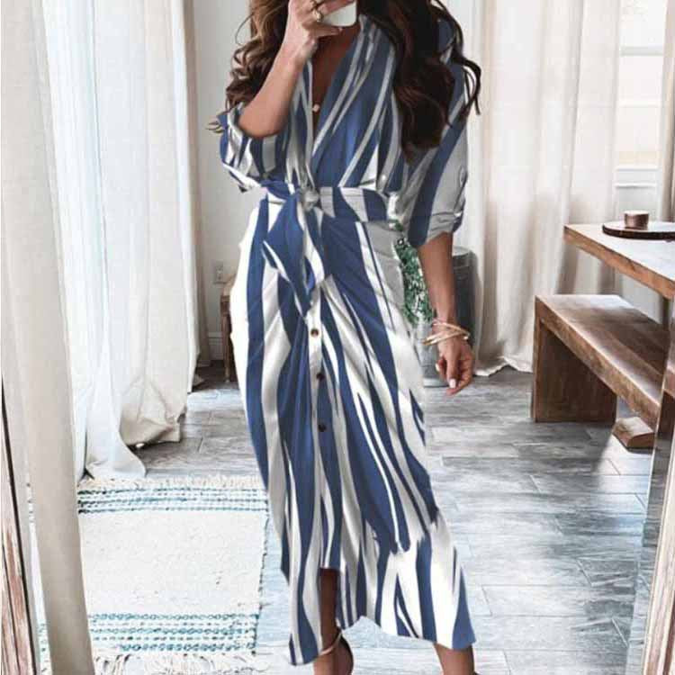 Women's V Neck Tie Front Long Sleeve Maxi Dress