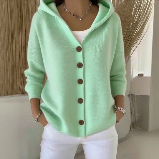 Women's Hooded Button Down Knit Cardigan Sweater