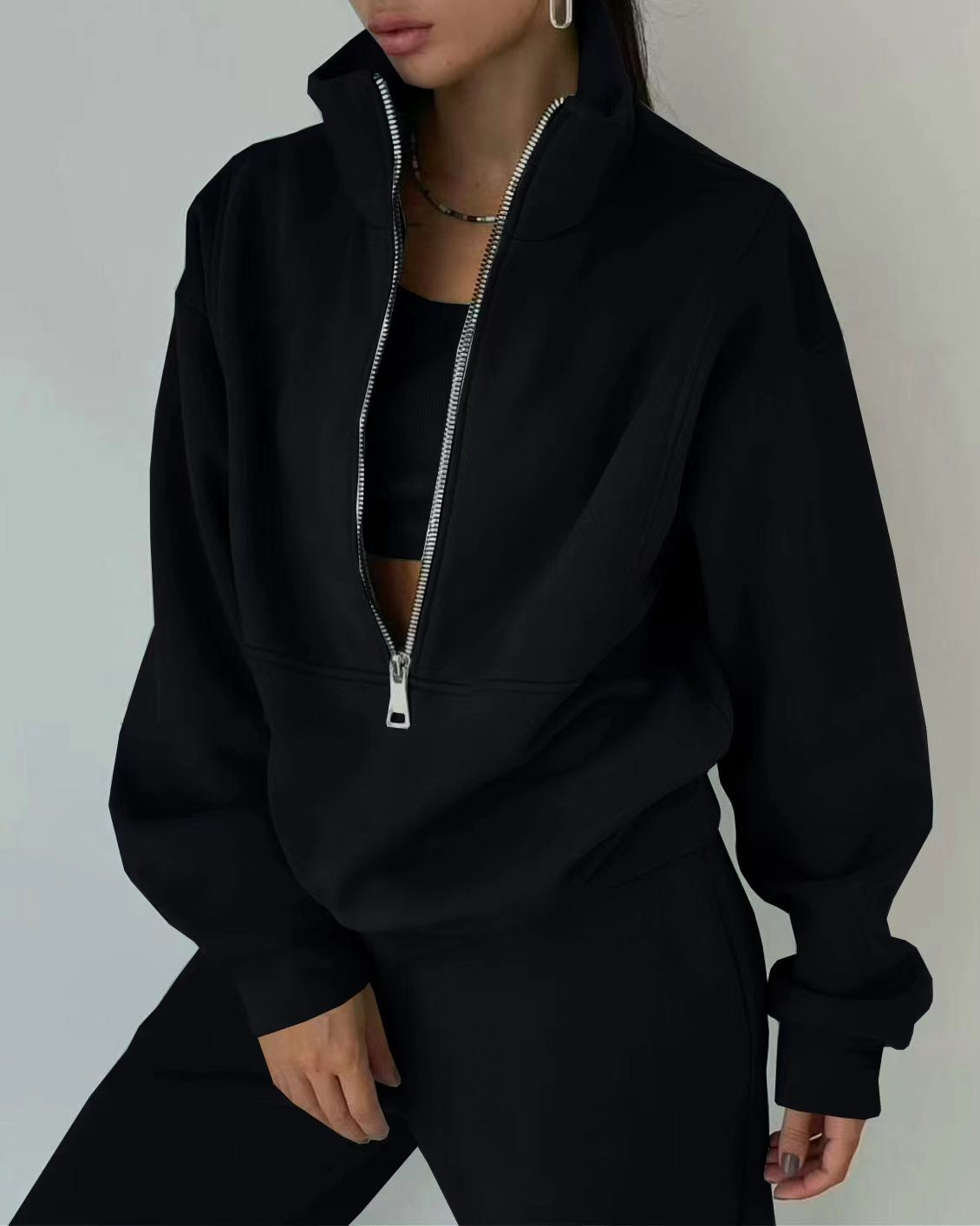 Women's Oversized Fleece Quarter Zip Sweatsuit Set
