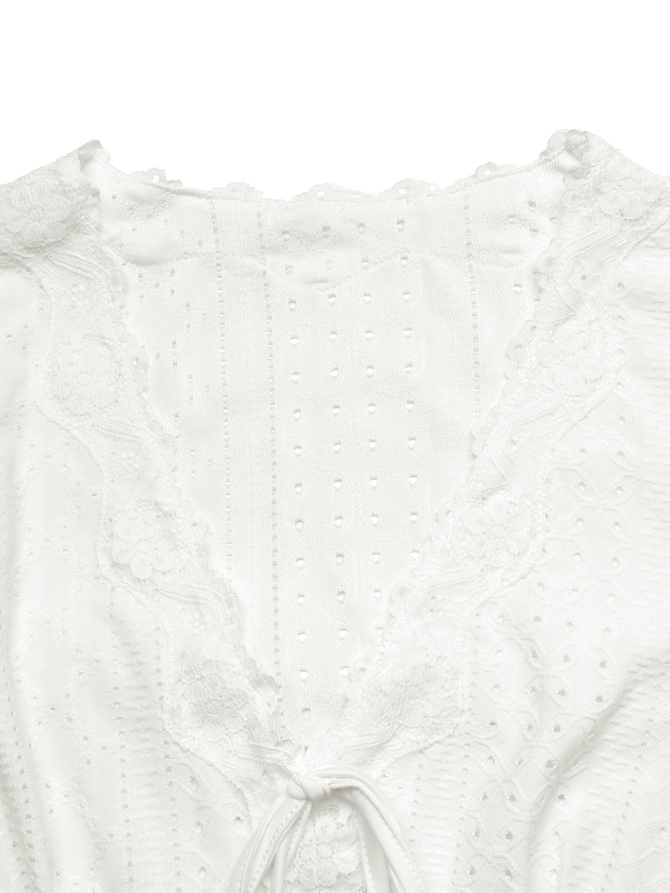 Tie Front Lace V-Neck Fitted Long Sleeve Top