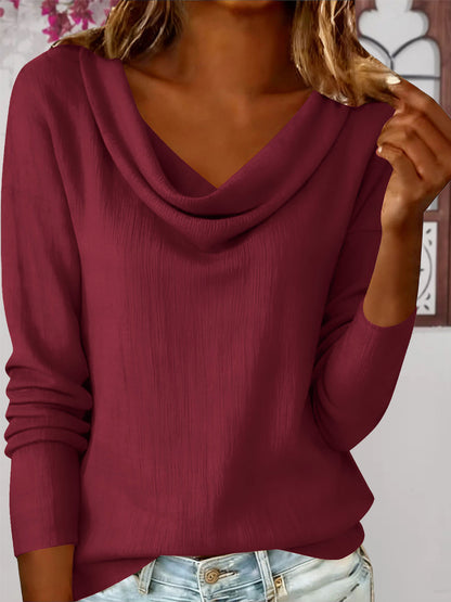 Women's Cowl Neck Long Sleeve Solid Casual Top