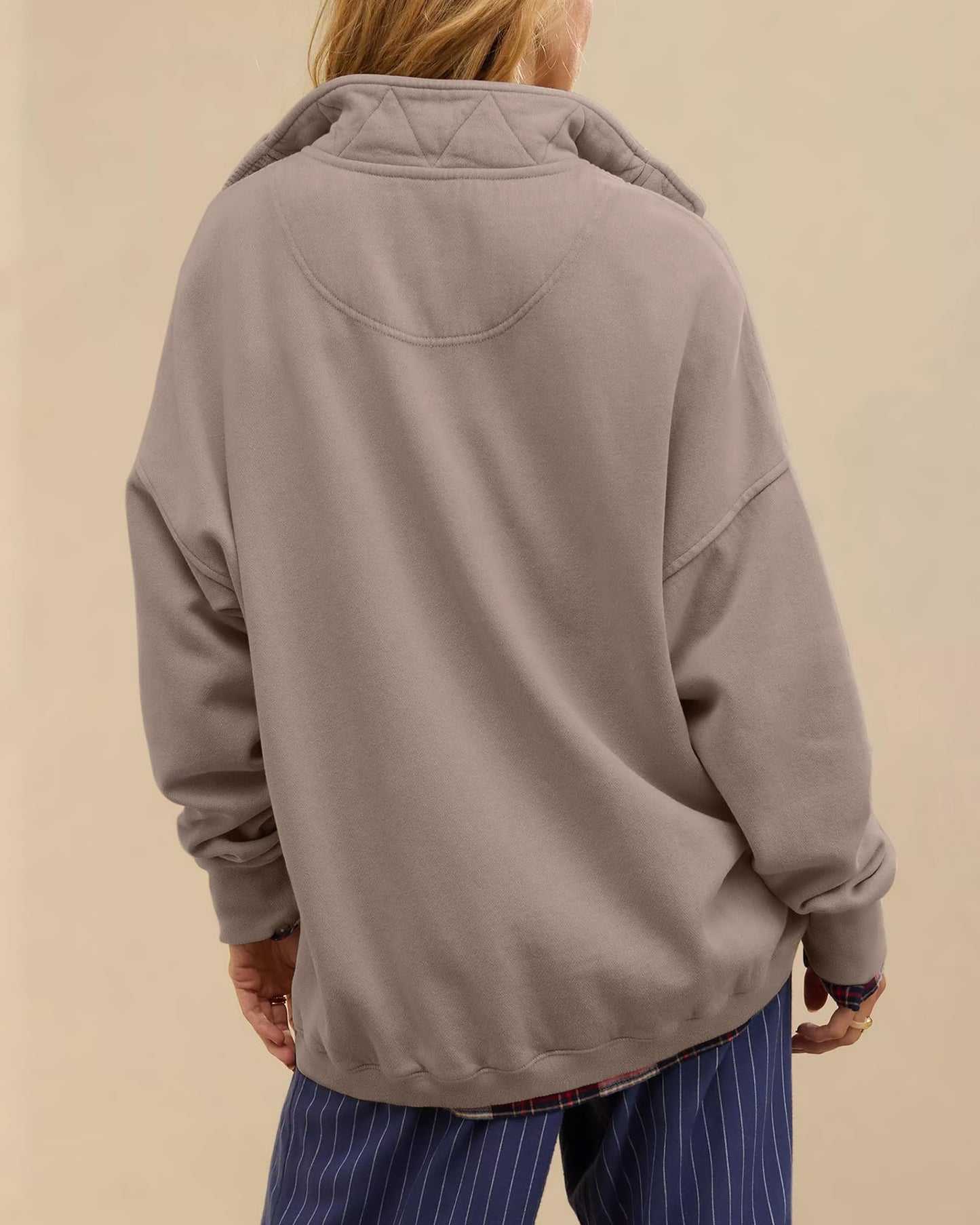 Half Snap Pullover Sweatshirt Oversized Long Sleeve