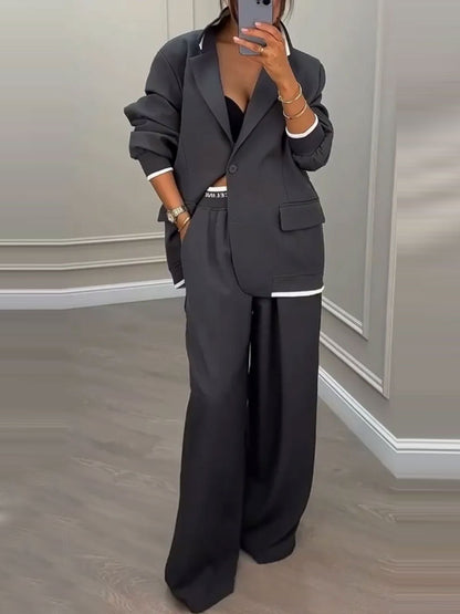 Women's Oversized Blazer Wide Leg Pant Suit Set