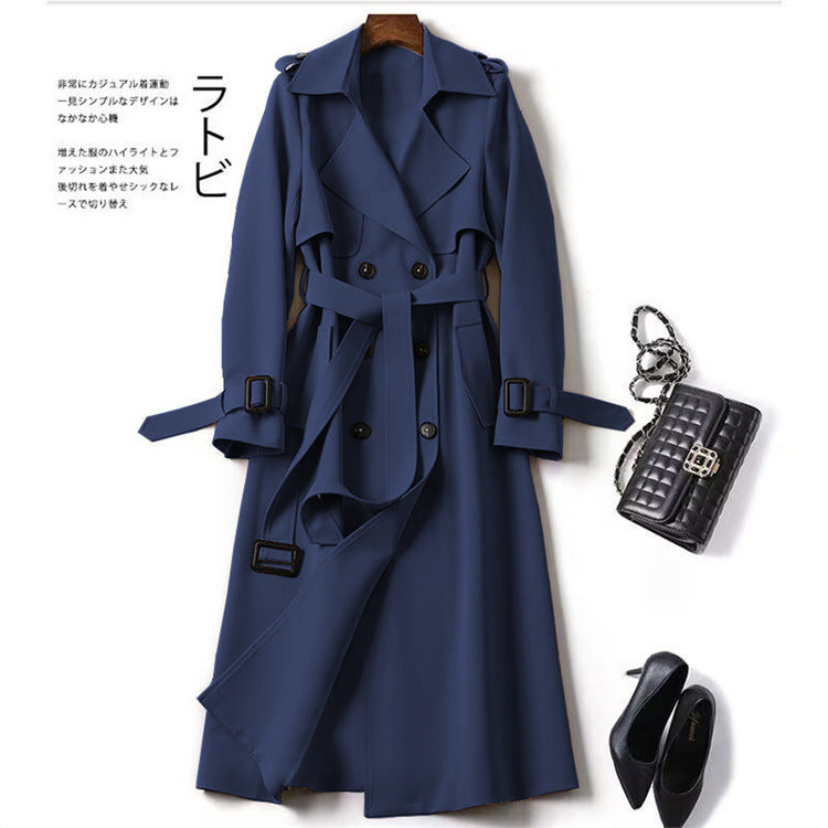 Women's Long Double Breasted Trench Coat Belted