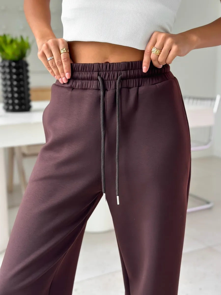 Women's Zip Up Drawstring Jacket Wide Leg Pants Set