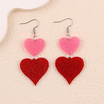 Valentine Glitter Heart Acrylic Statement Earrings