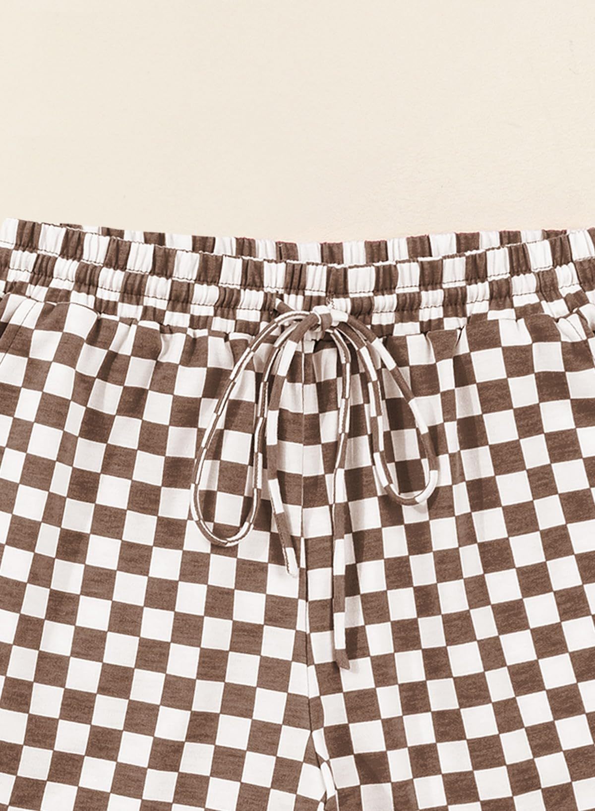 Rose Red Checkerboard Tee and Drawstring Shorts Set
