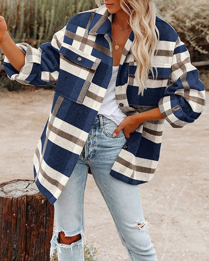 Women’s Plaid Flannel Shacket Oversized Button Jacket