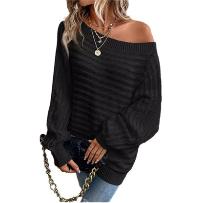 Women's Off Shoulder Ribbed Long Sleeve Knit Sweater