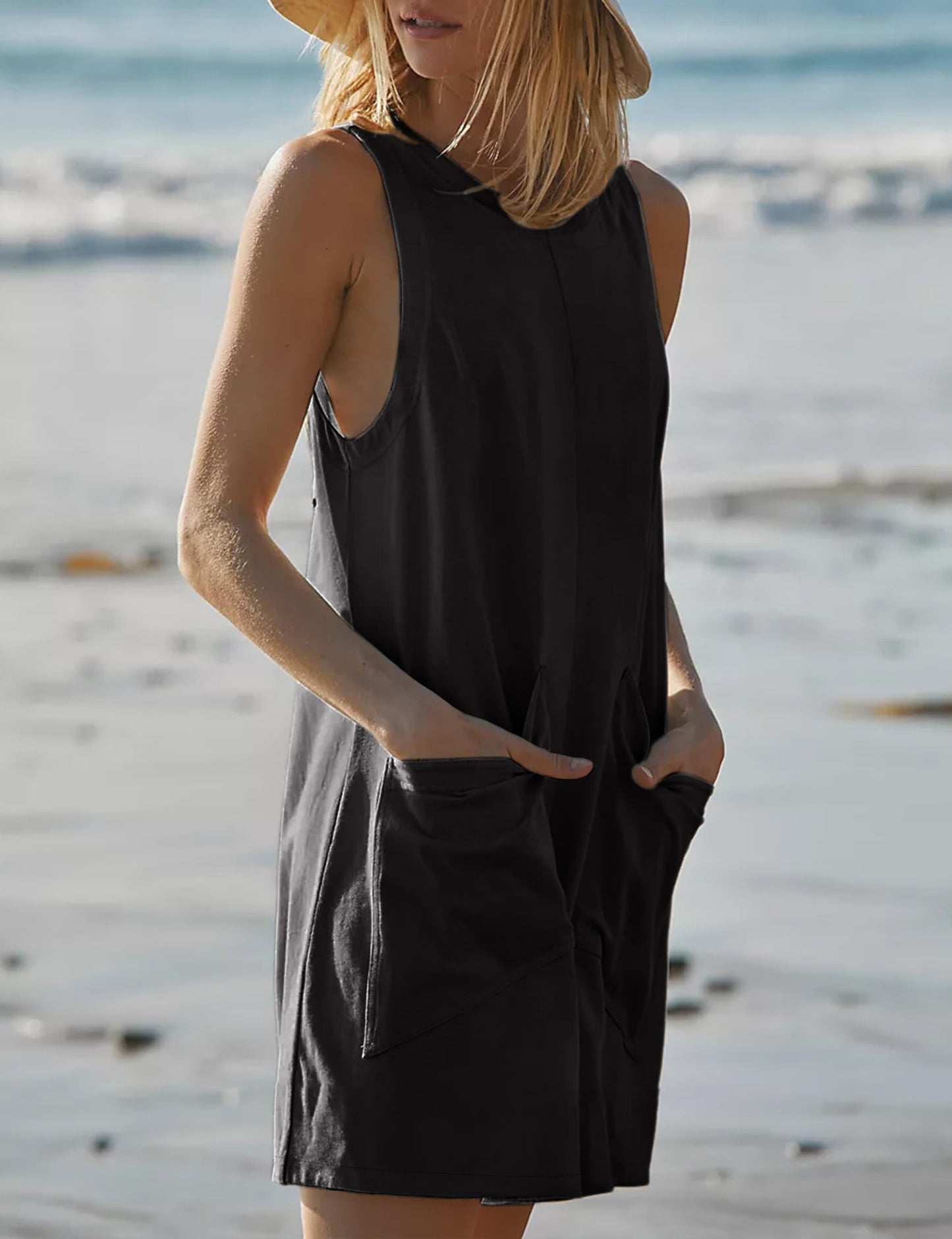 Women's Sleeveless Loose Romper – Casual Summer Overalls with Pockets
