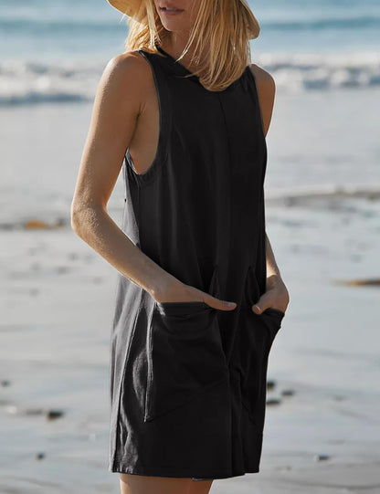 Women's Sleeveless Loose Romper – Casual Summer Overalls with Pockets