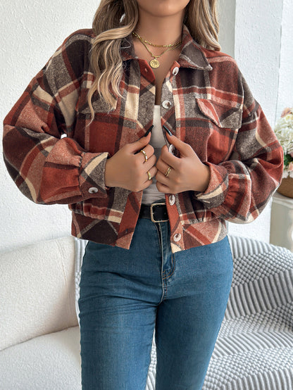 Plaid Button Front Long Sleeve Casual Jacket Coat