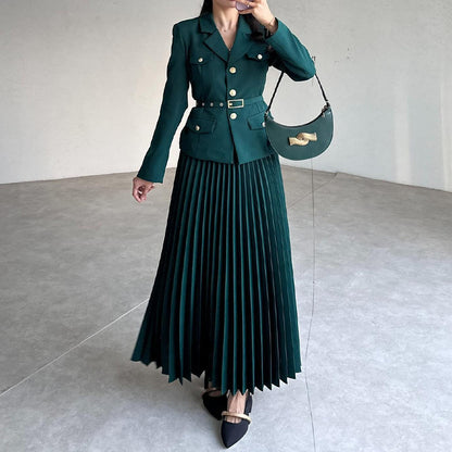 Women's Blazer & Pleated Maxi Skirt Business Casual Set