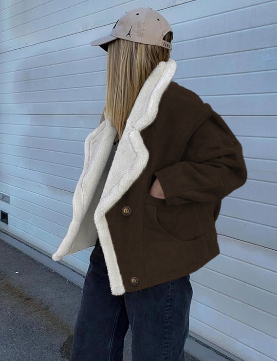 Women's Oversized Sherpa Lined Suede Jacket Winter Coat