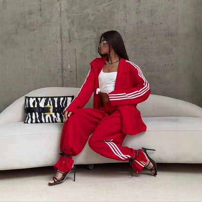 Women's Oversized Track Jacket Wide Leg Pants Matching Set