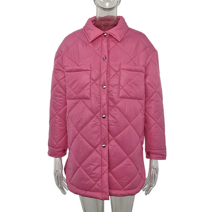 Women's Oversized Collared Quilted Mid Puffer Jacket