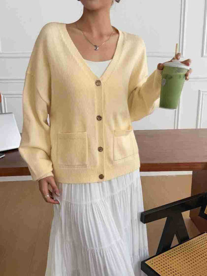 Women’s Solid Color Knit Cardigan V Neck Long Sleeve Top