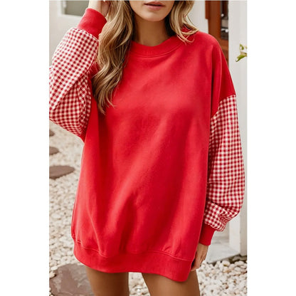 Gingham Sleeve Oversized Crewneck Sweatshirt