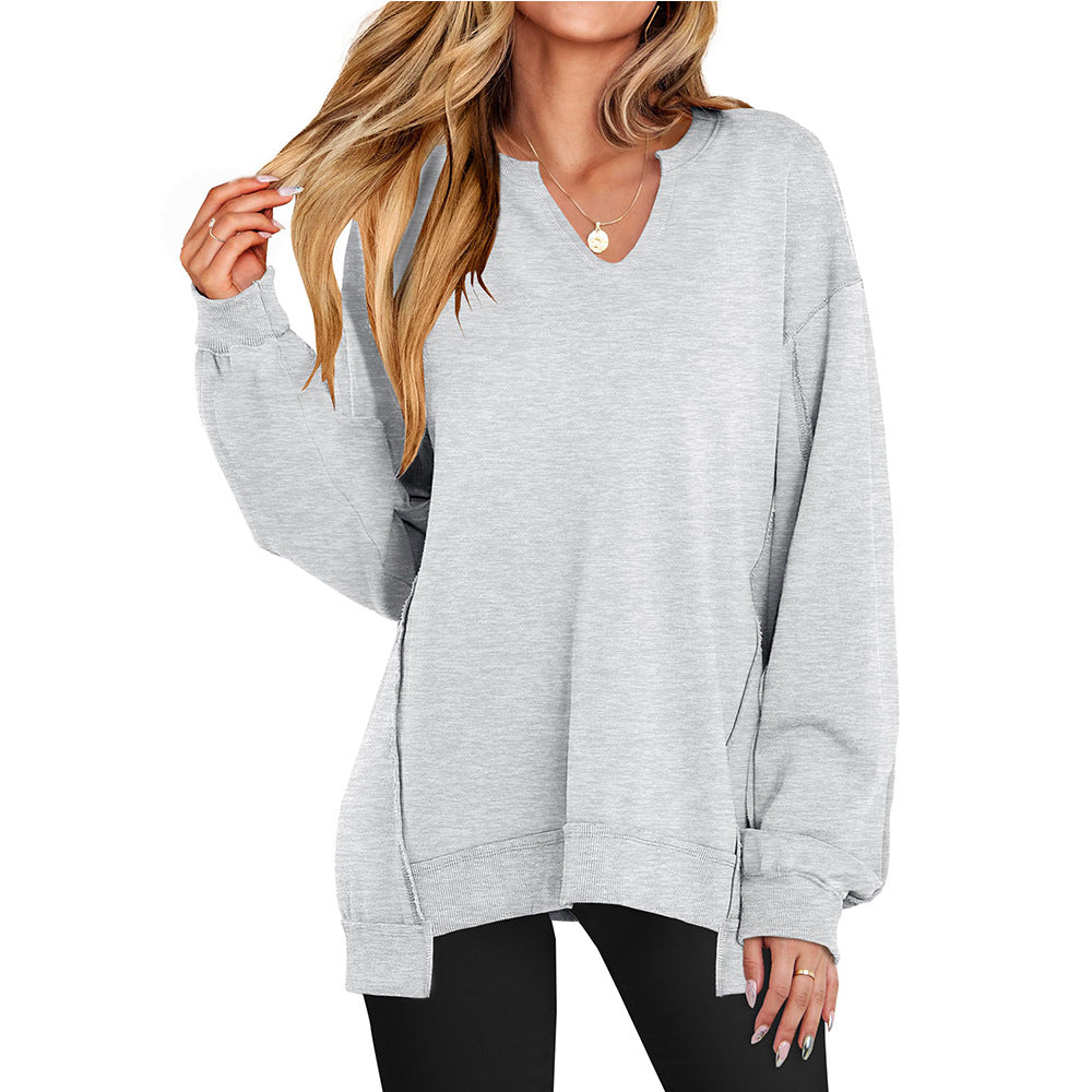 Bold Striped V-Neck Sweatshirt with Neon Contrast Trim