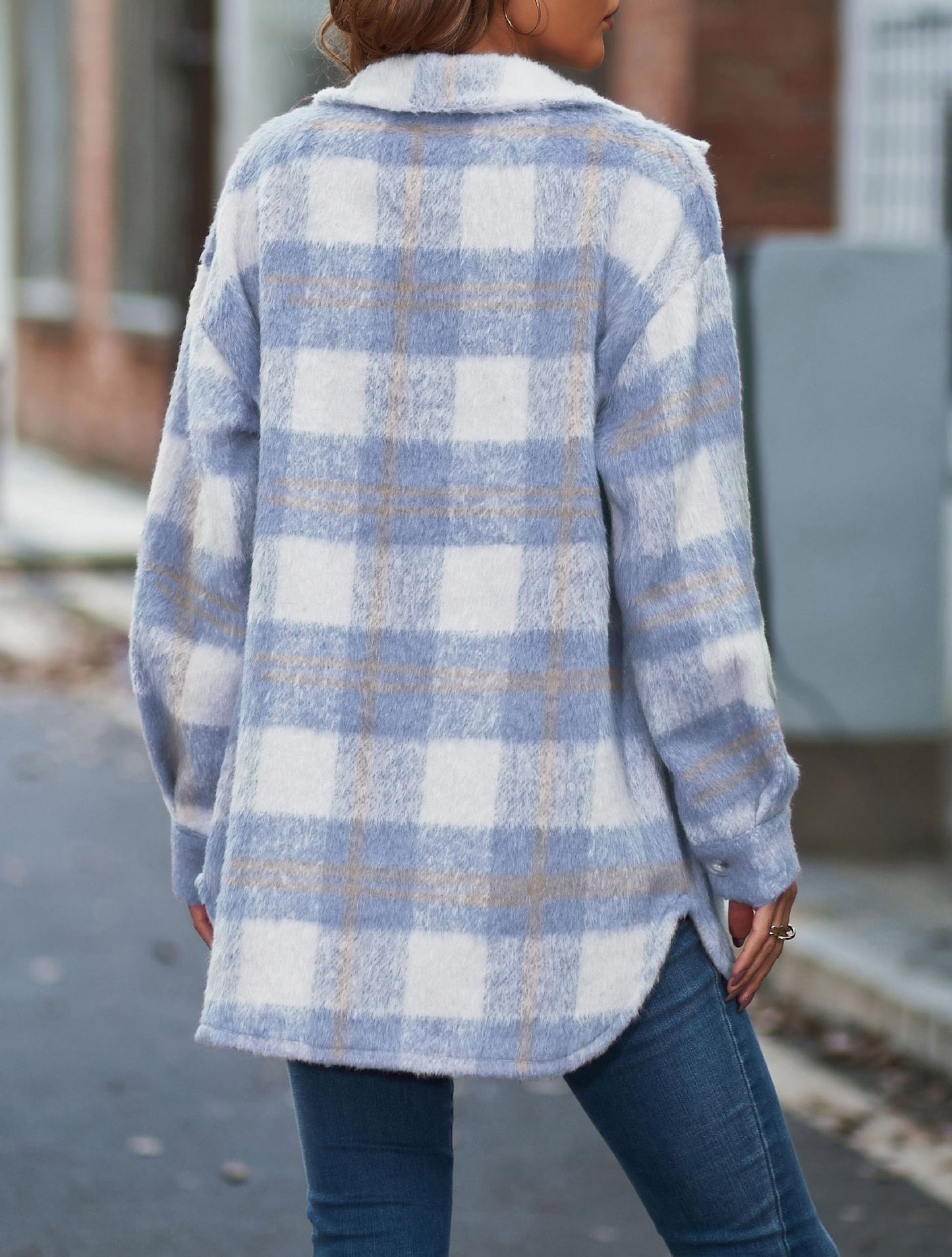 Plaid Mohair Shacket Jacket Oversized Wool Blend Coat