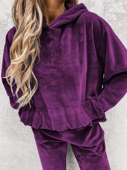Women's Velvet Hoodie Jogger Pants Two Piece Set