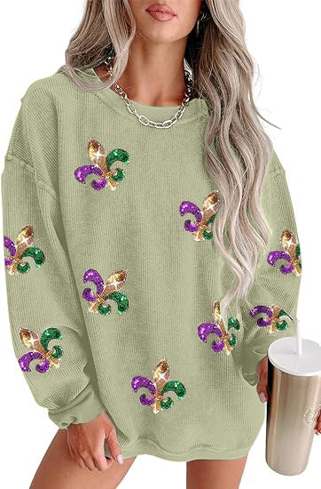 Women's Corduroy Oversized Embroidered Crewneck Sweatshirt