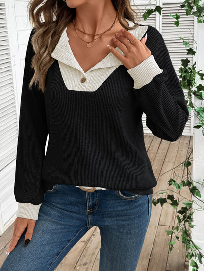 Colorblock V Neck Sweater Women Casual Knit Pullover Top