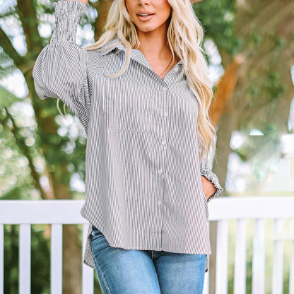 Women's Striped Oversized Button Down Beach Shirt