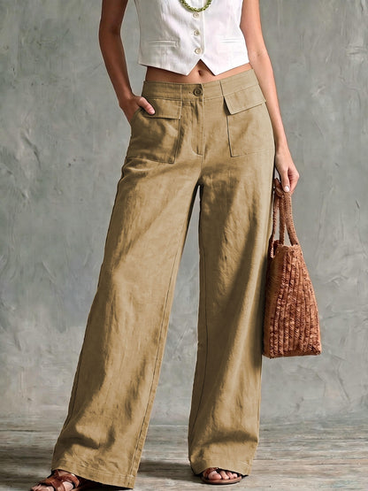 Women Cotton Linen High Waisted Wide Leg Casual Pants