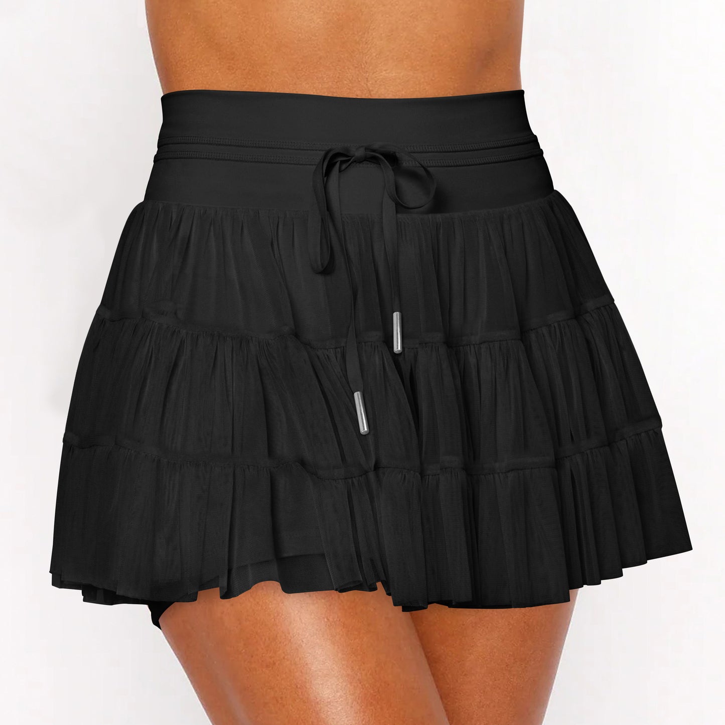 High-End Lace-Up Mesh Pleated Skirt Anti-Light Safety Pants Skirt