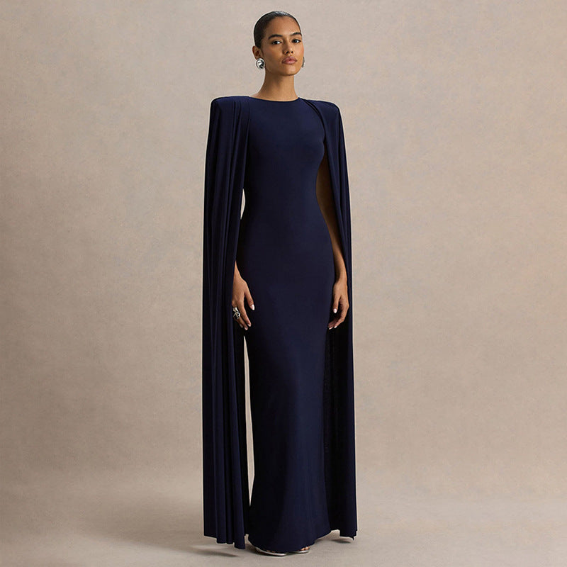 Elegant Cape Evening Dress Fitted Maxi Formal Gown