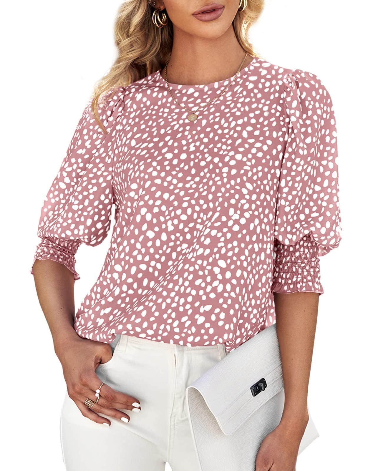 Loose Fit Printed Chiffon Short Sleeve Round Neck Shirt