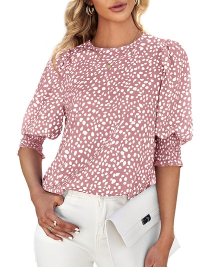 Loose Fit Printed Chiffon Short Sleeve Round Neck Shirt